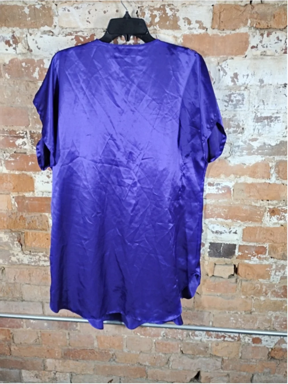 NEW VINTAGE SATINY PURPLE w/LACE VAL MODE LINGERIE PEIGNOIR NIGHTGOWN ROBE LARGE